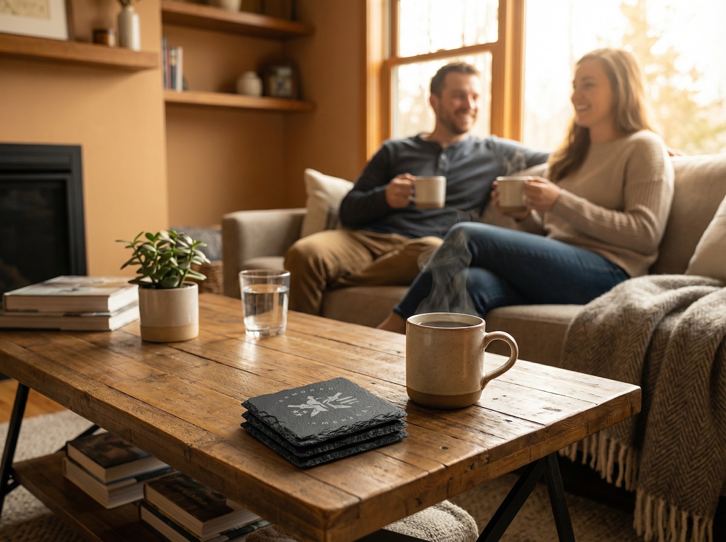 Armored American – Engraved Slate Coaster Set (4-Pack)