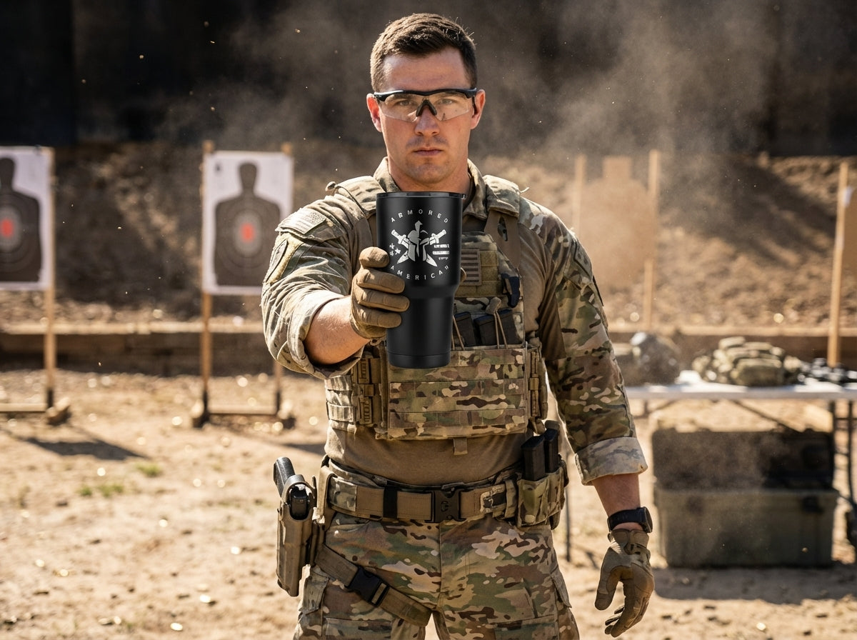 Armored American – Engraved Stainless Steel Coffee Tumbler