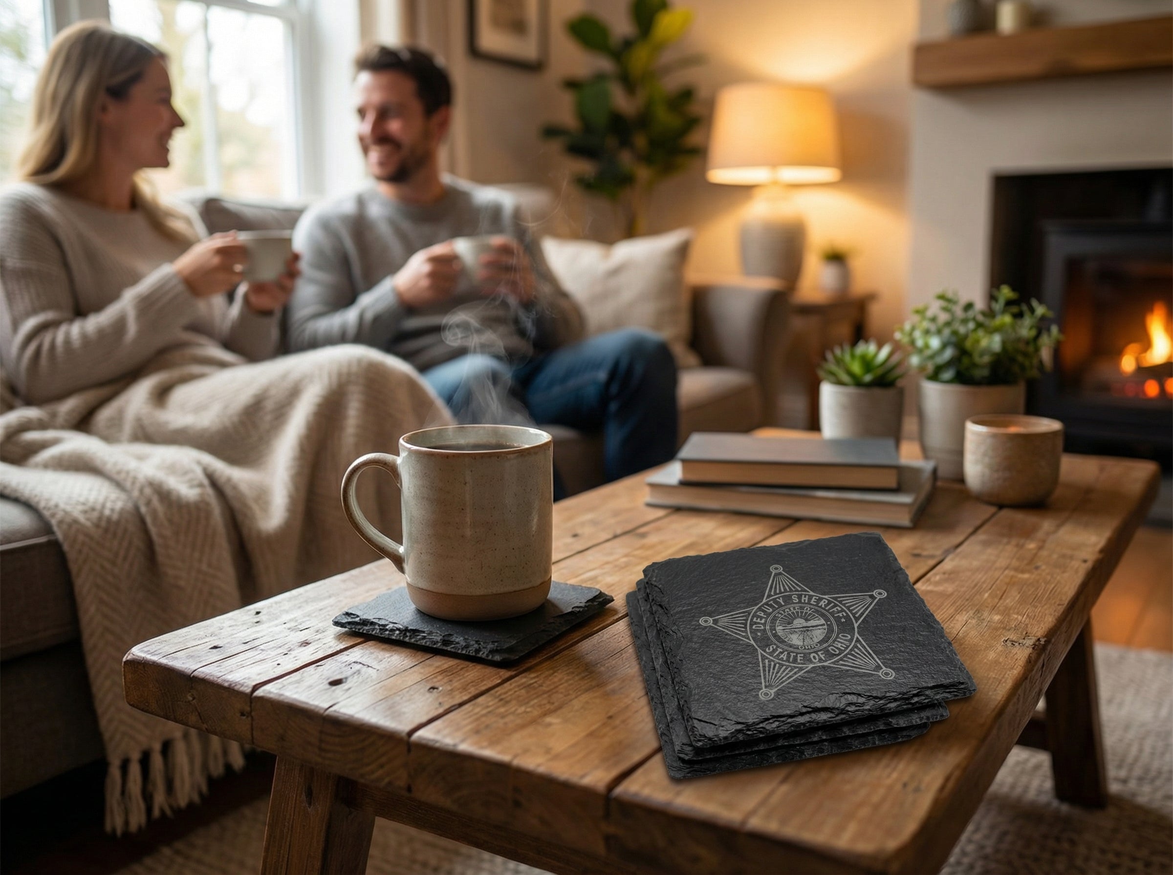 Custom Engraved Slate Law Enforcement Coaster Set
