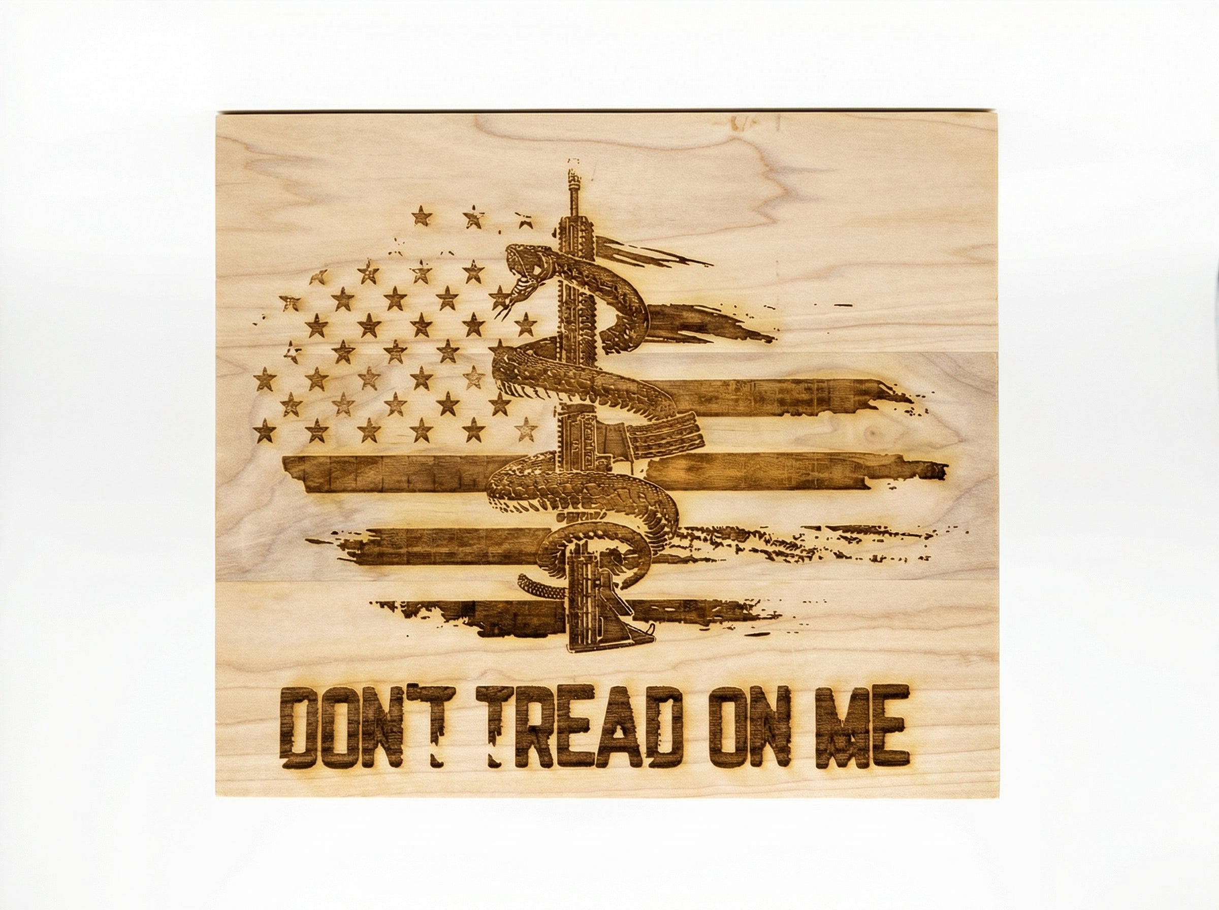 Custom Engraved Wood Wall Plaque – “Don’t Tread on Me” Patriot Edition